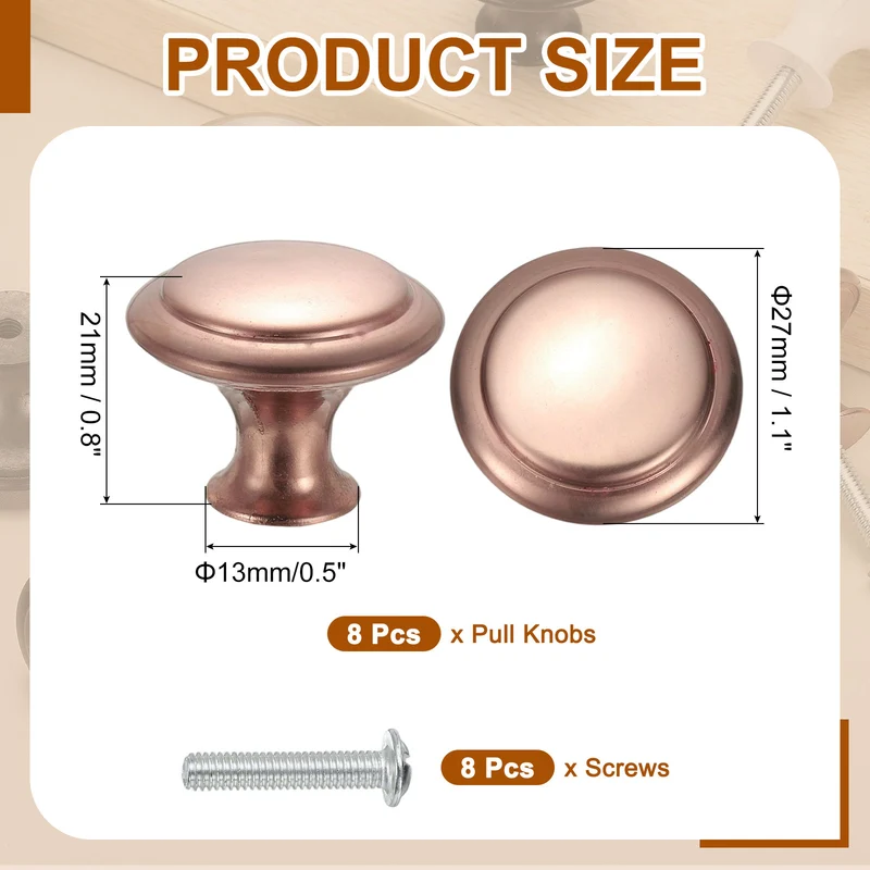 8Pcs Stainless Steel Knobs Single Hole Pull with Screw 27mm Red