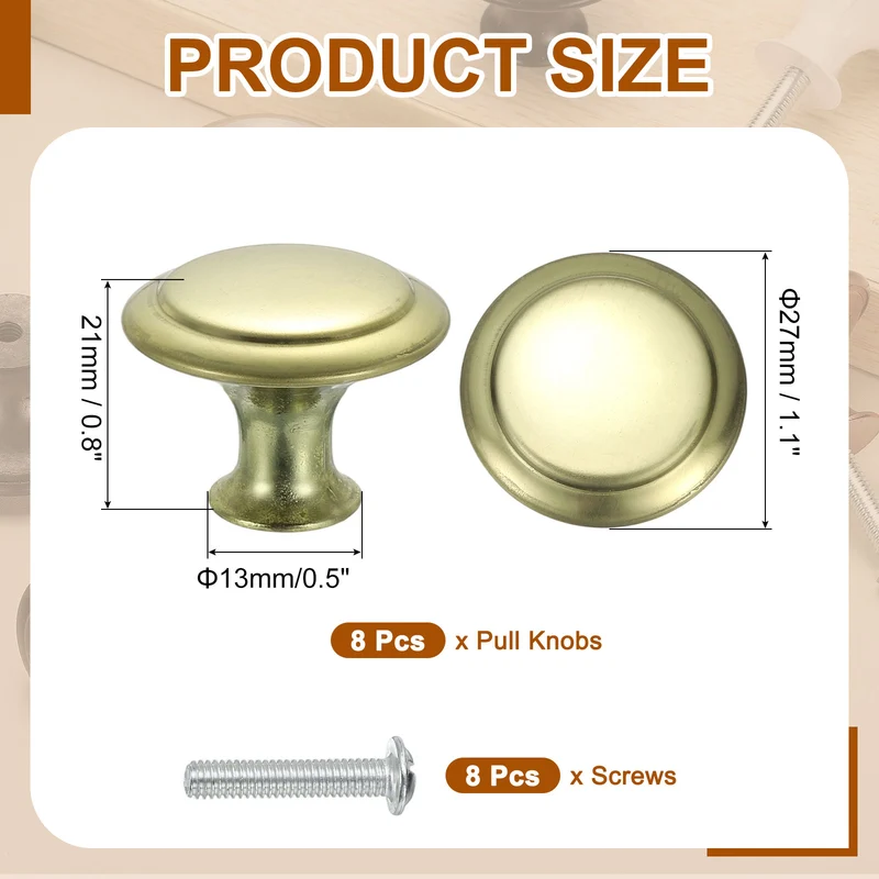 8Pcs Stainless Steel Knobs Single Hole Pull with Screw 27mm Cyan