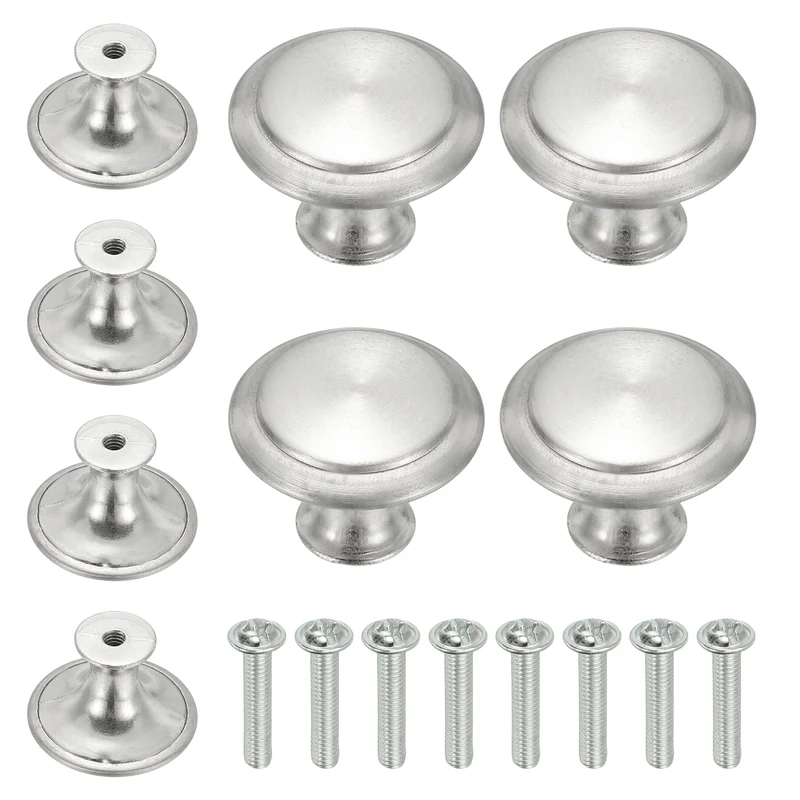 8Pcs Stainless Steel Knobs Single Hole Pull with Screw 27mm Silver,