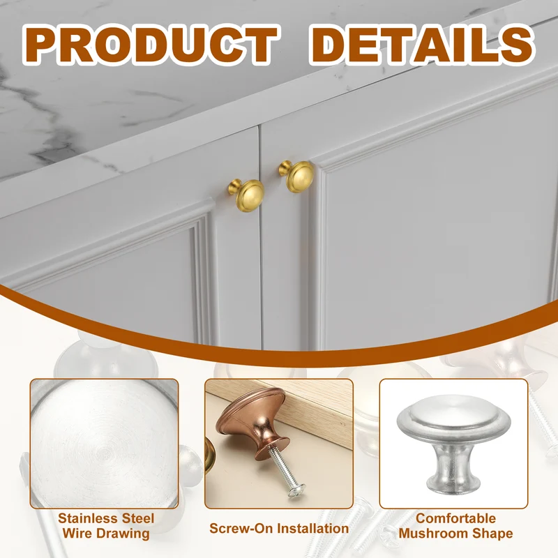 8Pcs Stainless Steel Knobs Single Hole Pull with Screw 27mm Silver,
