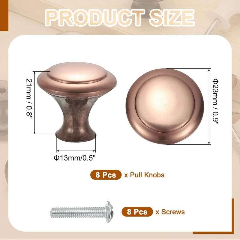 8Pcs Stainless Steel Knobs Single Hole Pull with Screw 23mm Red