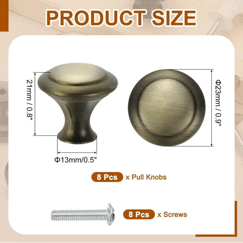 8Pcs Stainless Steel Knobs Single Hole Pull with Screw 23mm Cyan