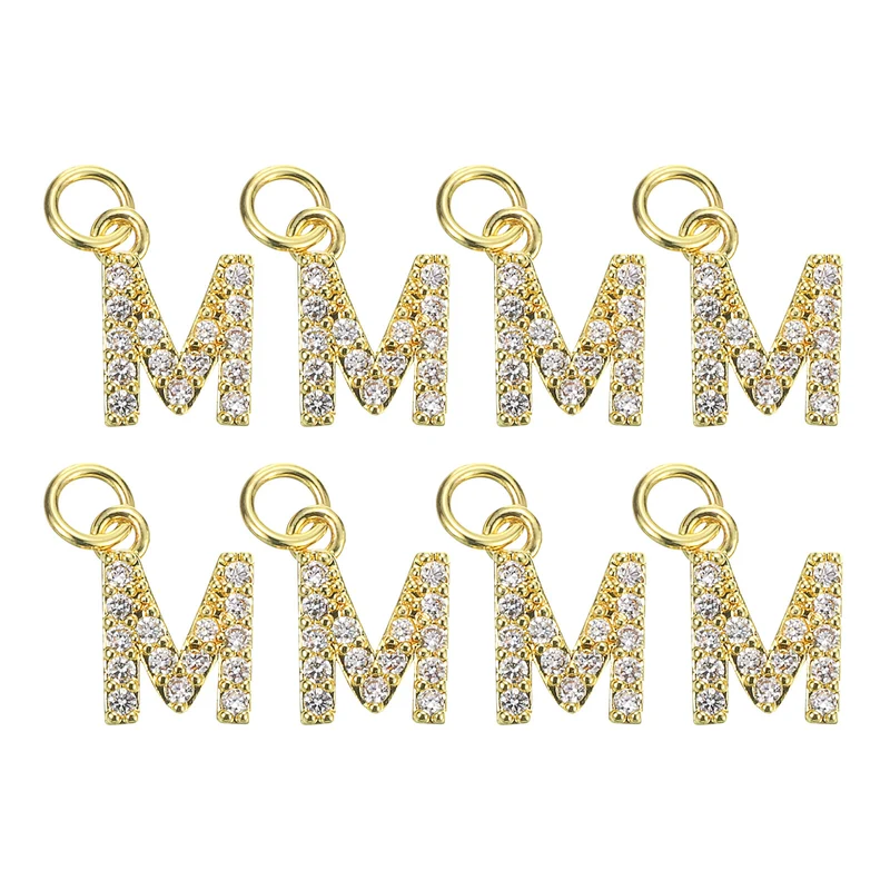 8pcs Rhinestone Letter Charm 3.2mm Copper M Letter Charm Golden