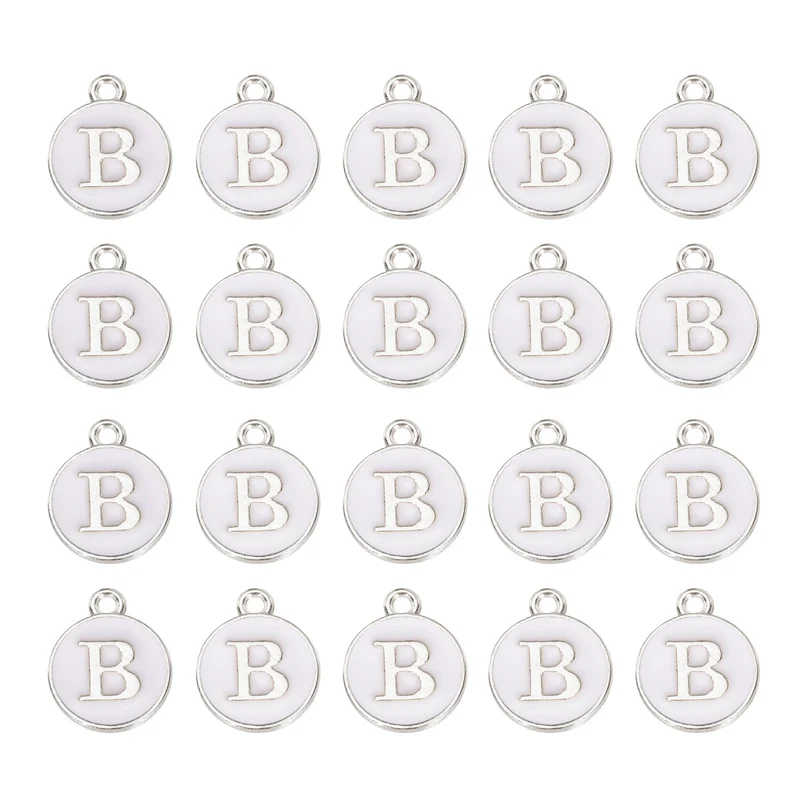 36pcs Letter B Pendants Double Sided Charm Enamel Alphabet Pendant White & White