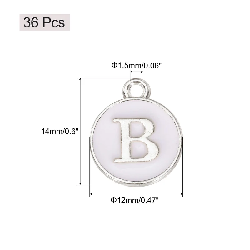 36pcs Letter B Pendants Double Sided Charm Enamel Alphabet Pendant White & White