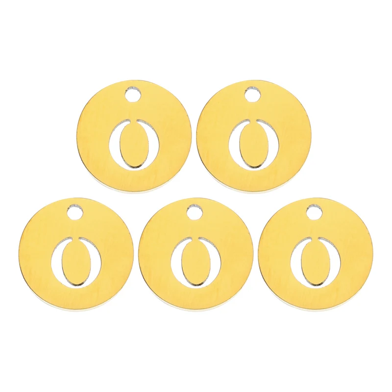 Alphabet Letter Charm Letter O 12mm(1/2") Round Capital Alphabet Charm Stainless Steel Gold Tone for Pendant, DIY Jewelry Making, Pack of 5