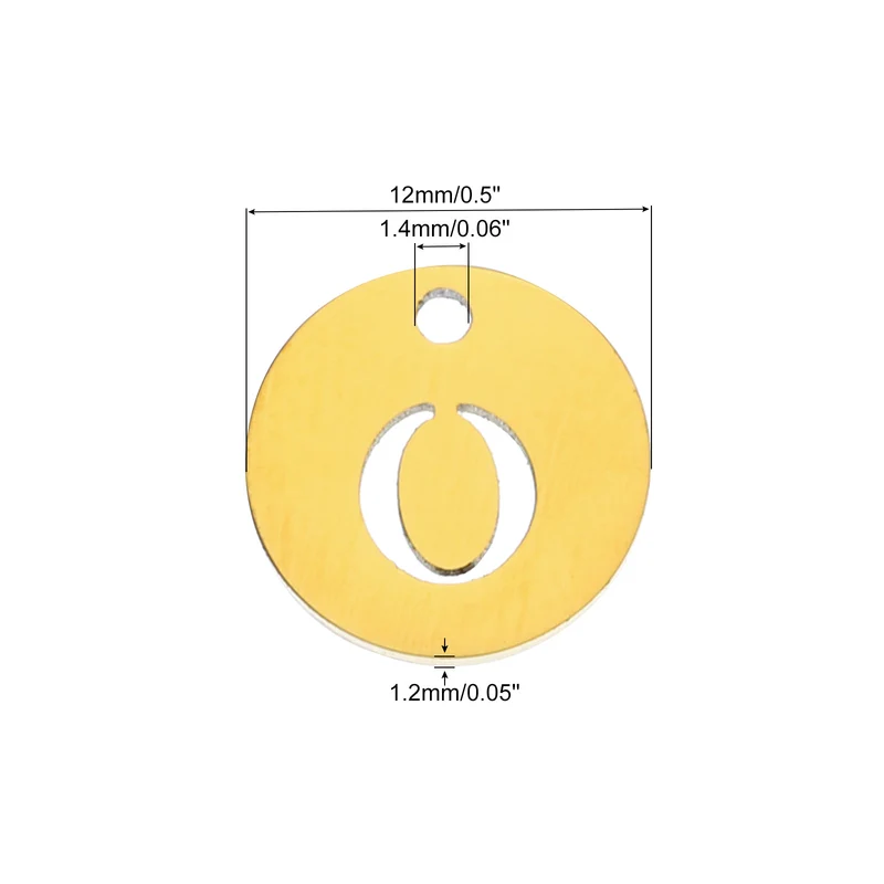 Alphabet Letter Charm Letter O 12mm(1/2") Round Capital Alphabet Charm Stainless Steel Gold Tone for Pendant, DIY Jewelry Making, Pack of 5