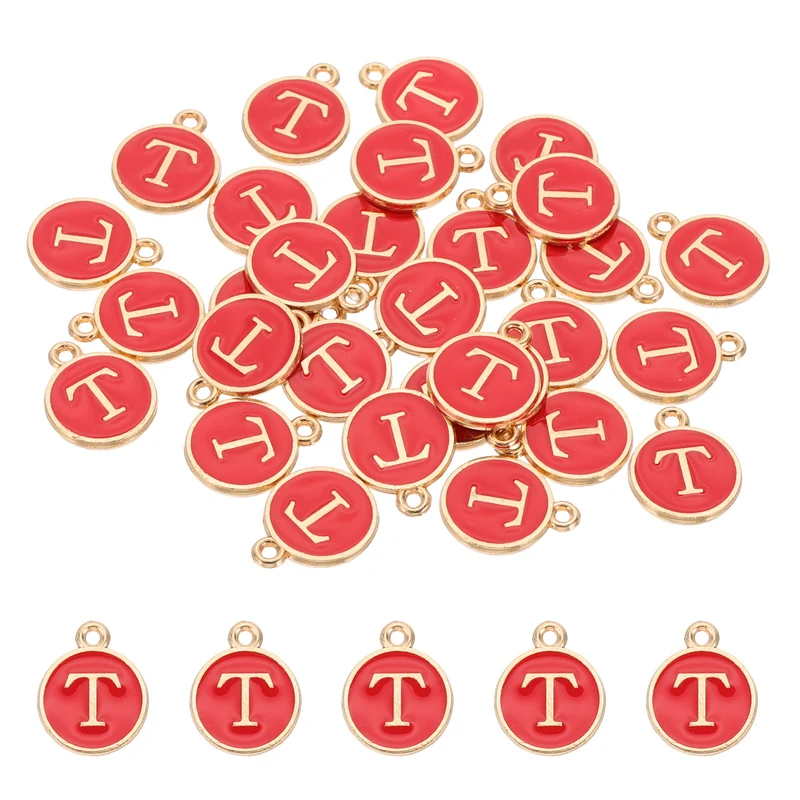 Letter Charm, 30 Pcs Capital Initial Alphabet T Letter Charm for Bracelet, Red