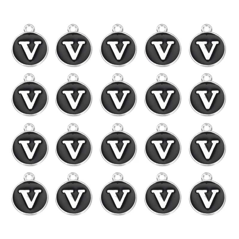 36pcs Letter V Pendants Double Sided Charm Enamel Alphabet Pendant White & Black
