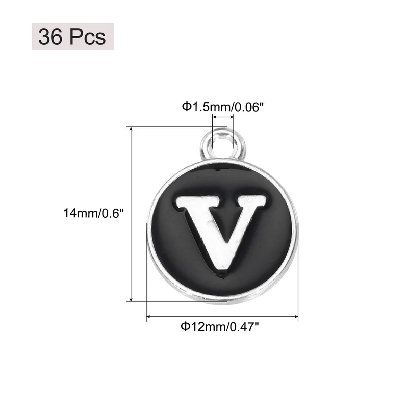 36pcs Letter V Pendants Double Sided Charm Enamel Alphabet Pendant White & Black