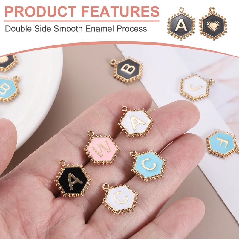 52 Pcs Letter Initial Charm A-Z Hexagon Letter Charm(Black)