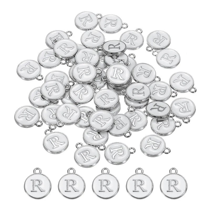 50 Pcs Alphabet R Enamel Letter Charm Enamel Initial Charm White