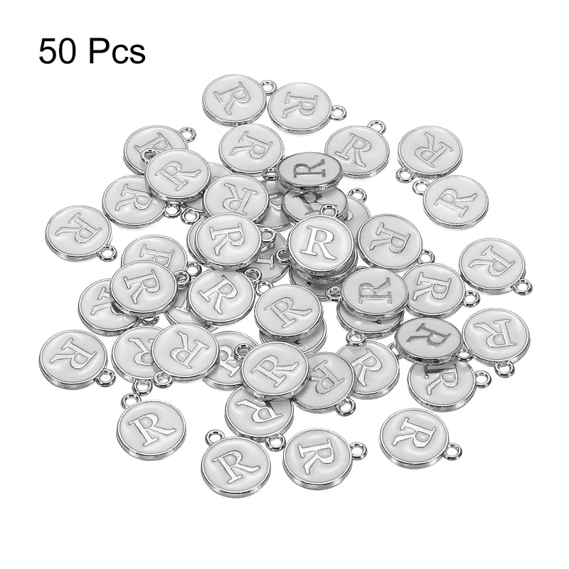 50 Pcs Alphabet R Enamel Letter Charm Enamel Initial Charm White