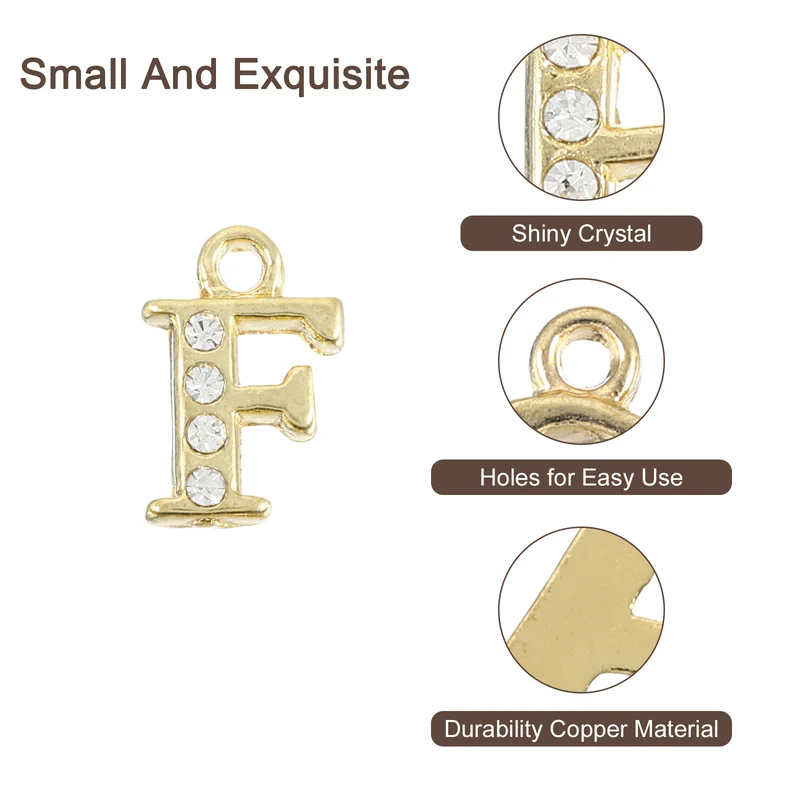 Rhinestone Letter Charm, 16pcs 1.5mm Metal F Letter Charm, Gold