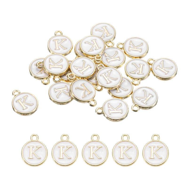 Alphabet K Letter Charm Double Sided Enamel Alphabet Pendant White 20 Pcs