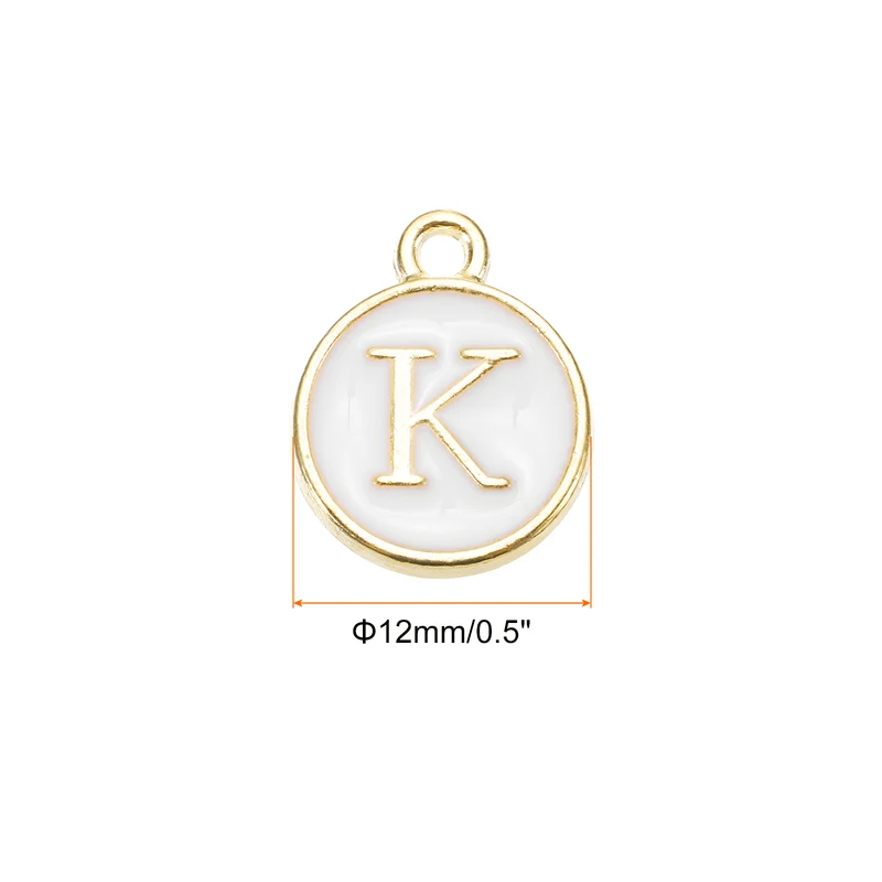 Alphabet K Letter Charm Double Sided Enamel Alphabet Pendant White 20 Pcs