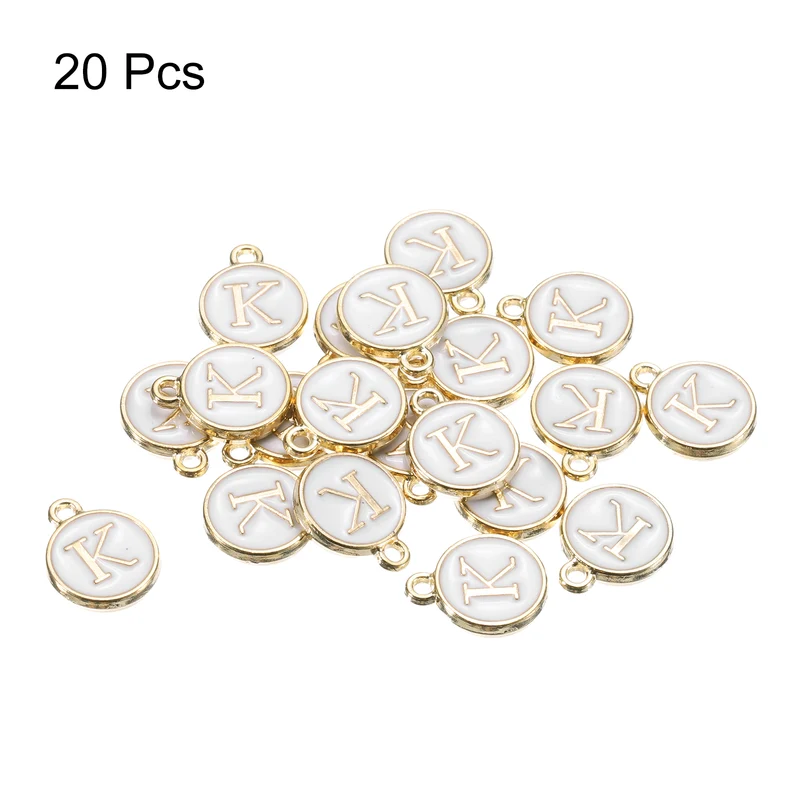 Alphabet K Letter Charm Double Sided Enamel Alphabet Pendant White 20 Pcs