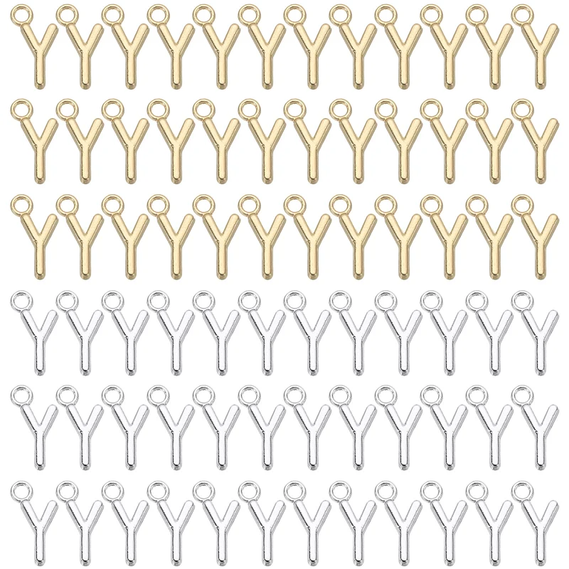 0.4" Letter Charm A-Z for Jewelry Making - Y (100 Pack, Bright Silver/Dark Gold)