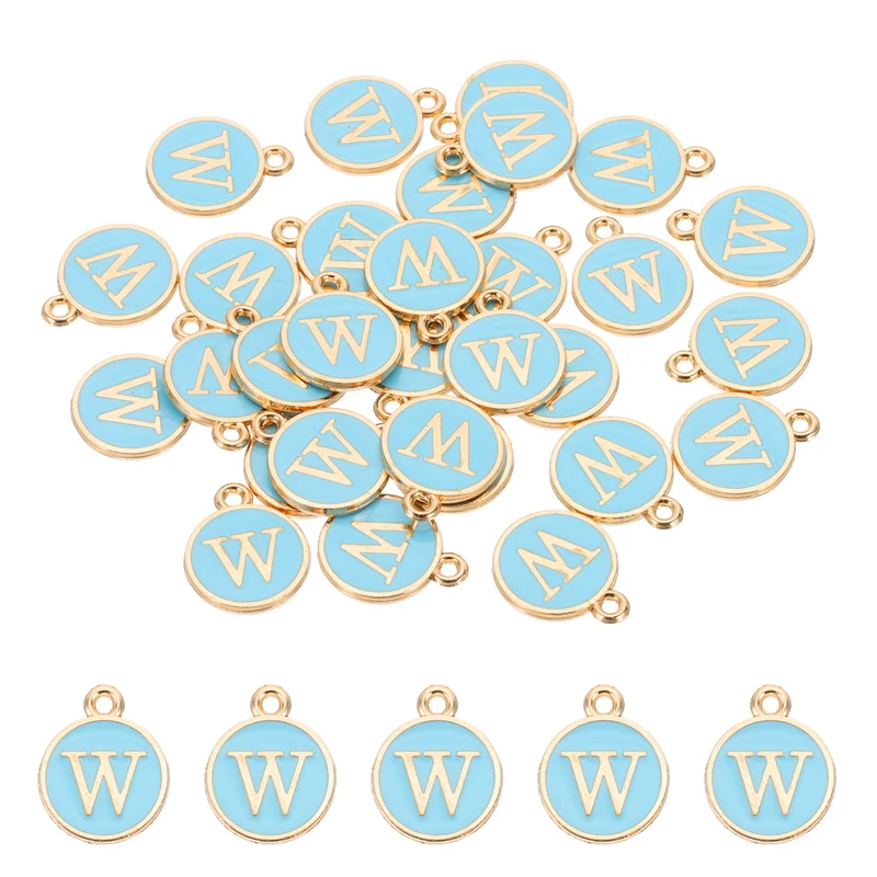 Letter Charm, 30 Pcs Capital Initial Alphabet W Letter Charm for Bracelet, Blue