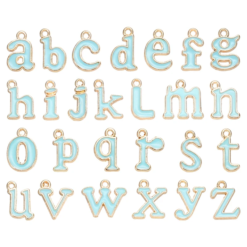 26Pcs A-Z Alphabet Letters Charm, Enamel Letter Charm, Lake Blue