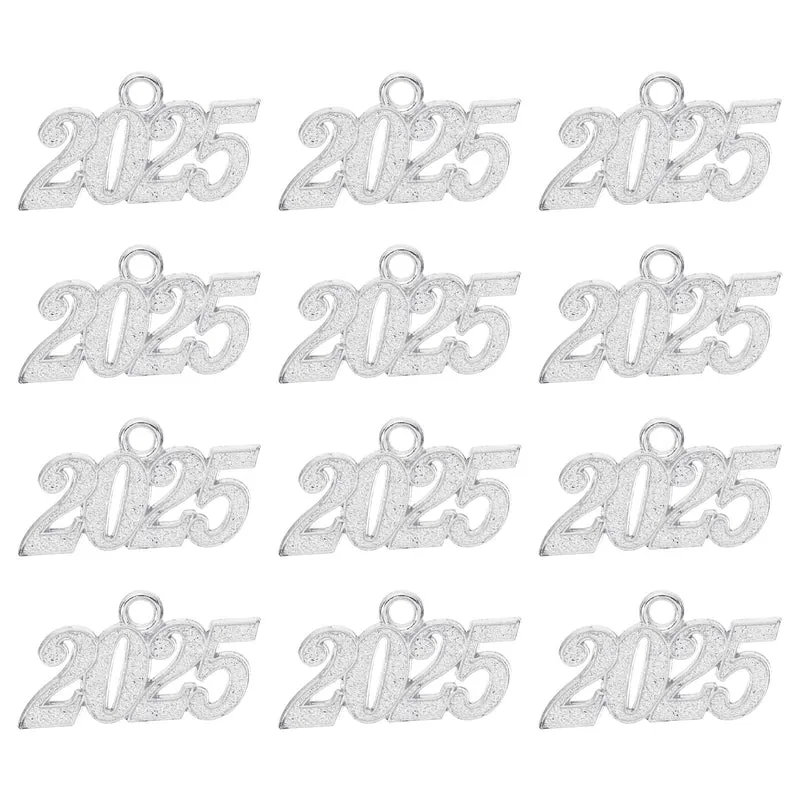 2025 Graduation Tassel Charm, 30 Pcs Alloy 2025 Year Medium Letter Charm, Silver