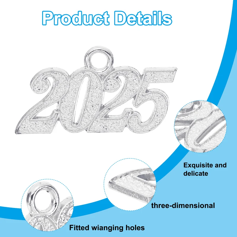 2025 Graduation Tassel Charm, 30 Pcs Alloy 2025 Year Medium Letter Charm, Silver