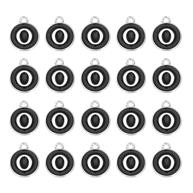 36pcs Letter O Pendants Double Sided Charm Enamel Alphabet Pendant White & Black