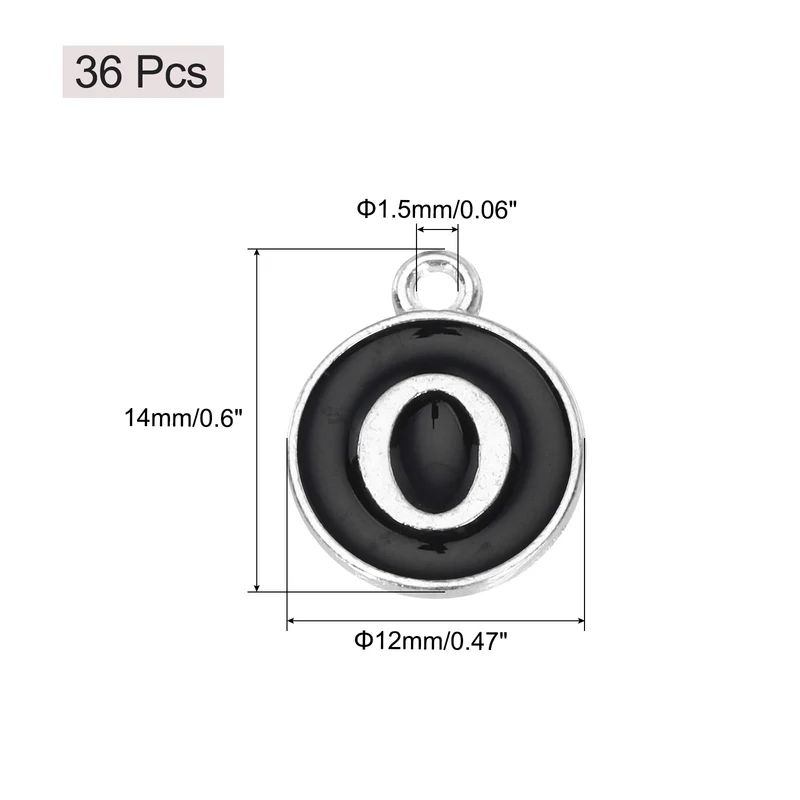 36pcs Letter O Pendants Double Sided Charm Enamel Alphabet Pendant White & Black