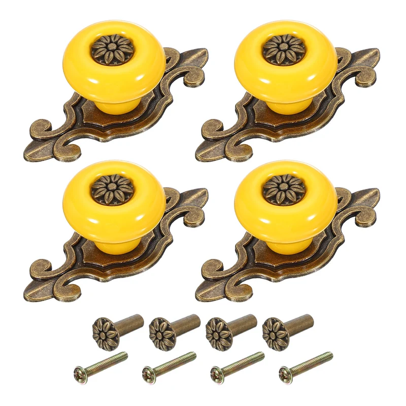 4Pcs Retro Ceramic Cabinet Knobs 1-1/4" Vintage Dresser Drawer Knobs Yellow