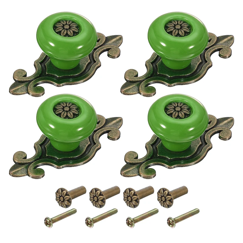 4Pcs Retro Ceramic Cabinet Knobs 1-1/4" Vintage Dresser Drawer Knobs Green