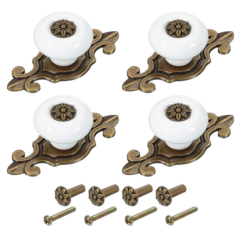 4Pcs Retro Ceramic Cabinet Knobs 1-1/4" Vintage Dresser Drawer Knobs White