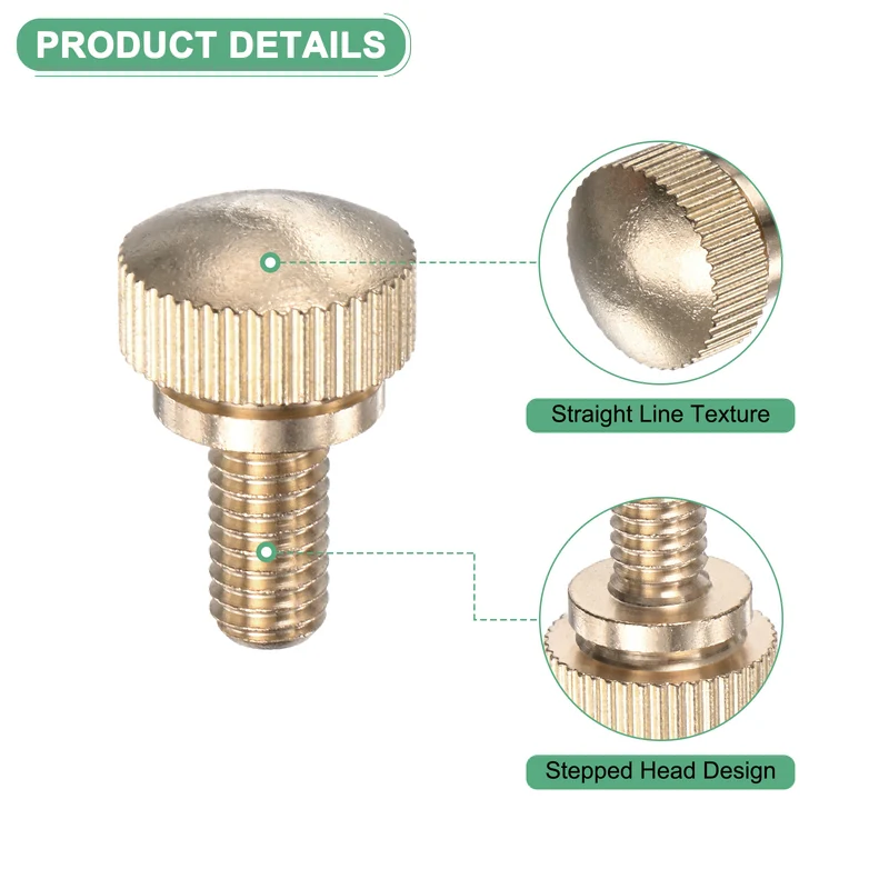 4-Pack Knurled Thumb Screws, M6x12mm Solid Brass Knobs Bolts