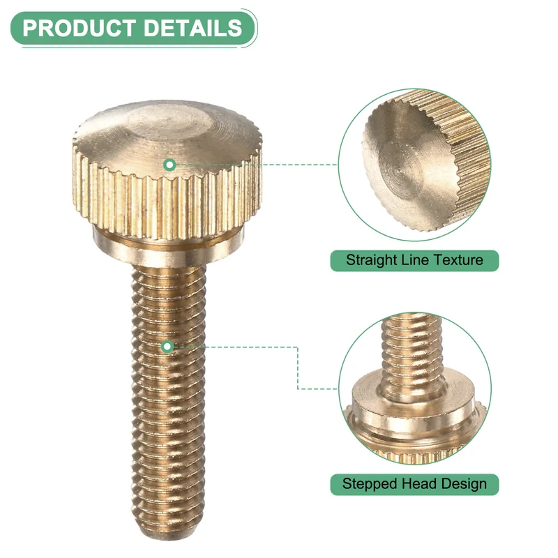6-Pack Knurled Thumb Screws, M5x20mm Solid Brass Knobs Bolts