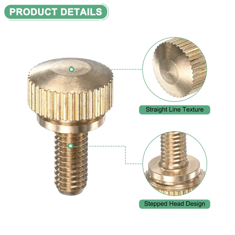 6-Pack Knurled Thumb Screws, M5x10mm Solid Brass Knobs Bolts