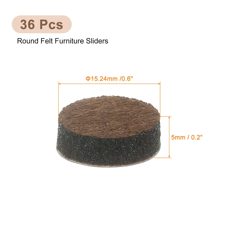 Furniture Sliders, 36Pcs 0.6" - Self Adhesive Felt Furniture Pads (Brown)