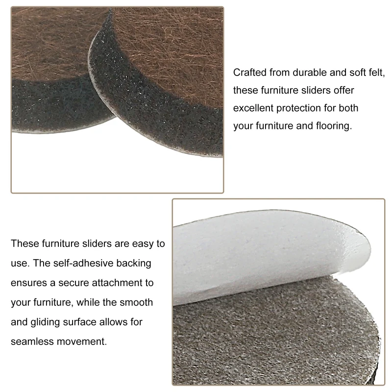 Furniture Sliders, 36Pcs 0.6" - Self Adhesive Felt Furniture Pads (Brown)