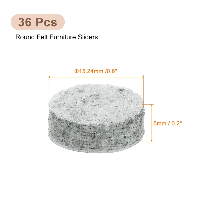 Furniture Sliders, 36Pcs 0.6" - Self Adhesive Felt Furniture Pads (Gray)