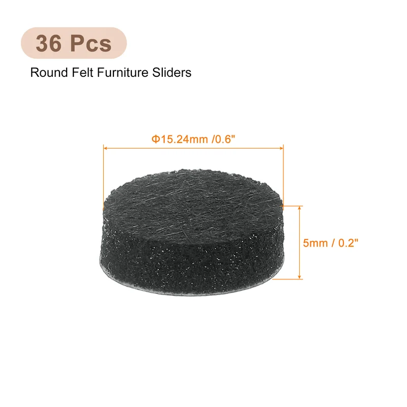 Furniture Sliders, 36Pcs 0.6" - Self Adhesive Felt Furniture Pads (Black)