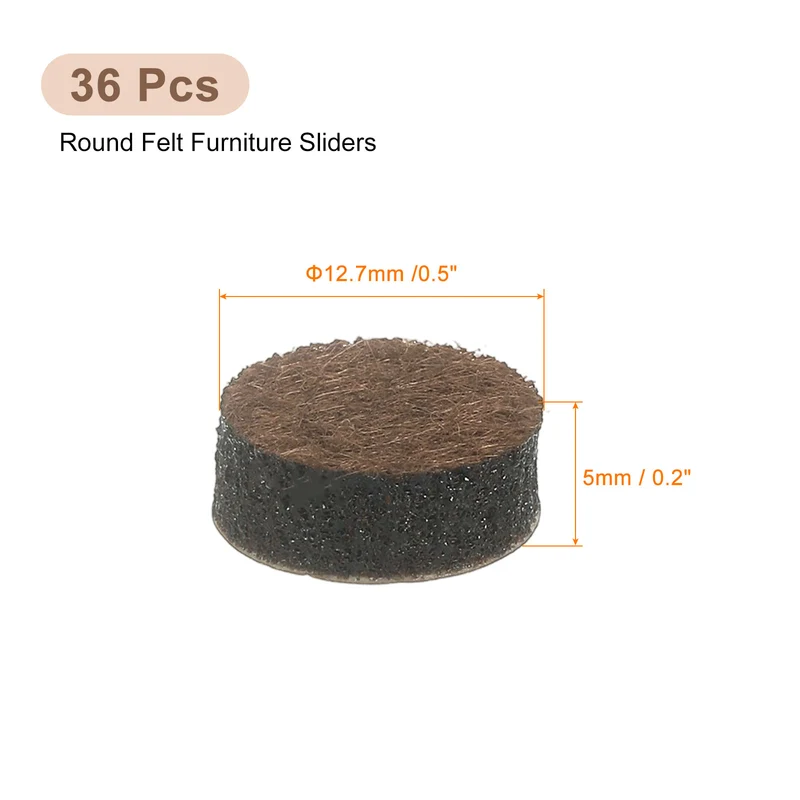 Furniture Sliders, 36Pcs 0.5" - Self Adhesive Felt Furniture Pads (Brown)