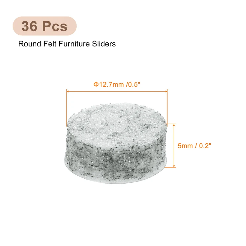 Furniture Sliders, 36Pcs 0.5" - Self Adhesive Felt Furniture Pads (Gray)
