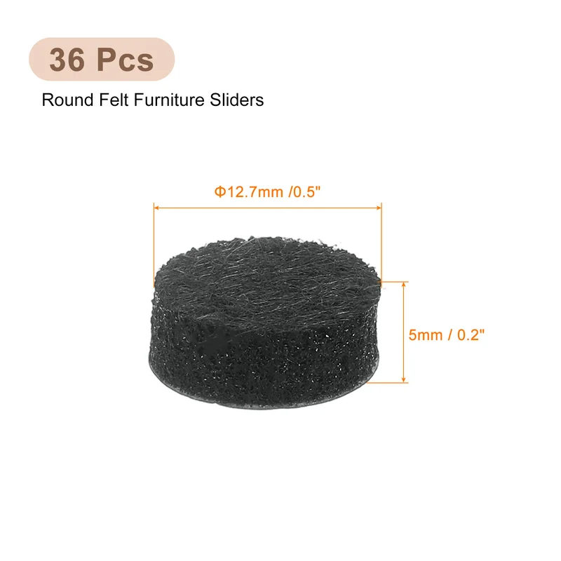 36Pcs Furniture Sliders 0.5" Self Adhesive Felt Furniture Pads Black