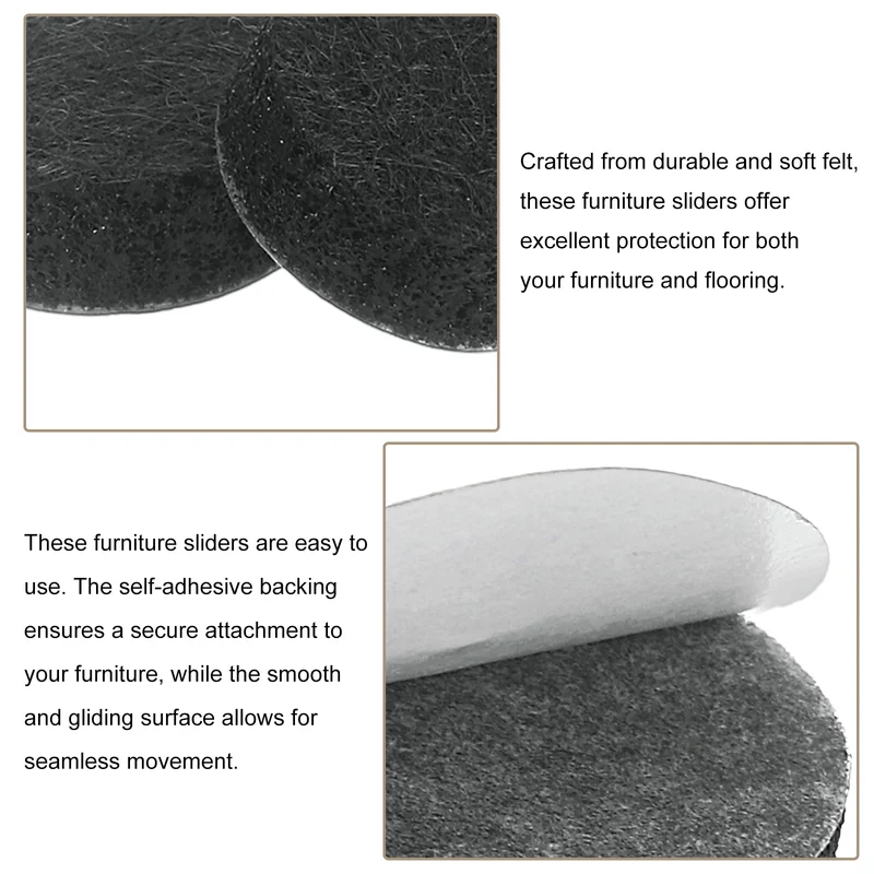 36Pcs Furniture Sliders 0.5" Self Adhesive Felt Furniture Pads Black