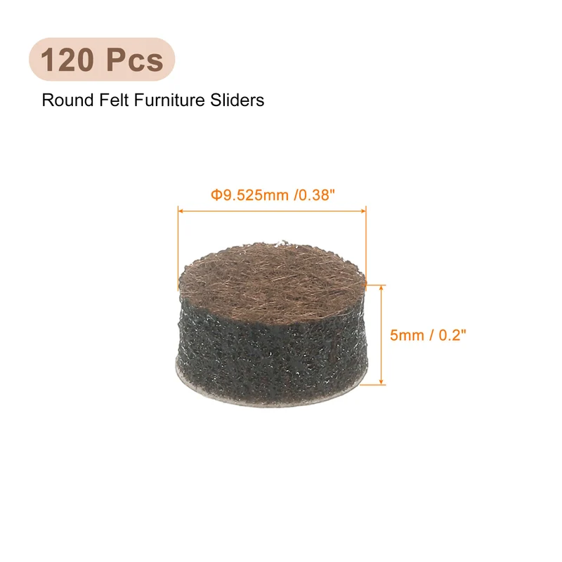 Furniture Sliders, 120Pcs 0.38" - Self Adhesive Felt Furniture Pads (Brown)