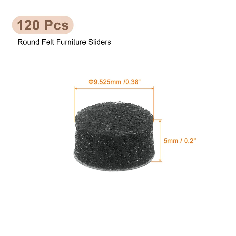 Furniture Sliders, 120Pcs 0.38" - Self Adhesive Felt Furniture Pads (Black)