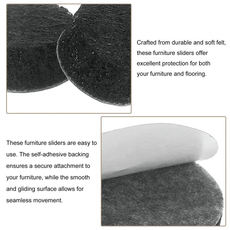 Furniture Sliders, 120Pcs 0.38" - Self Adhesive Felt Furniture Pads (Black)