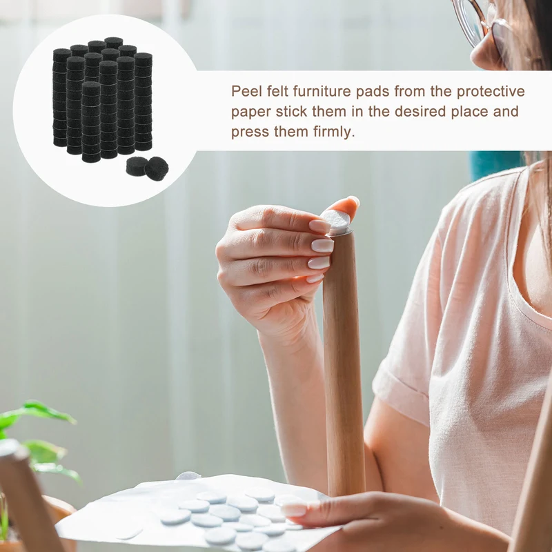 Furniture Sliders, 120Pcs 0.38" - Self Adhesive Felt Furniture Pads (Black)