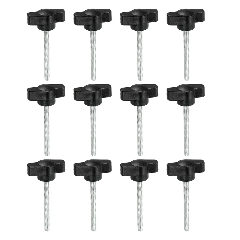 12 Pcs M4 x 40mm Tee Thumb Screws, 27mm Width Carbon Steel Tee Wing Knobs Screws