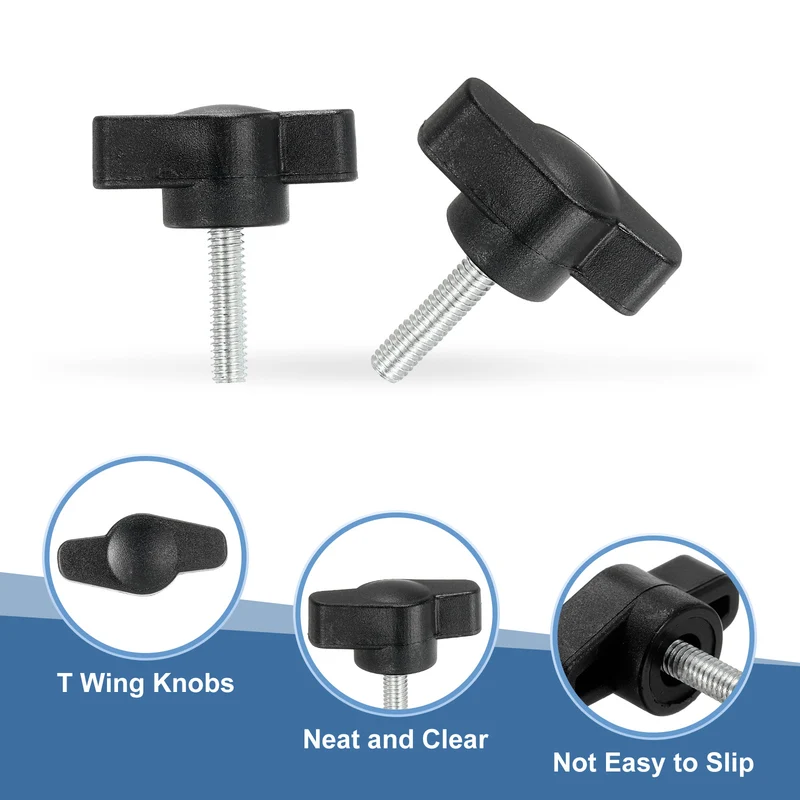 12 Pcs M4 x 16mm Tee Thumb Screws, 27mm Width Carbon Steel Tee Wing Knobs Screws