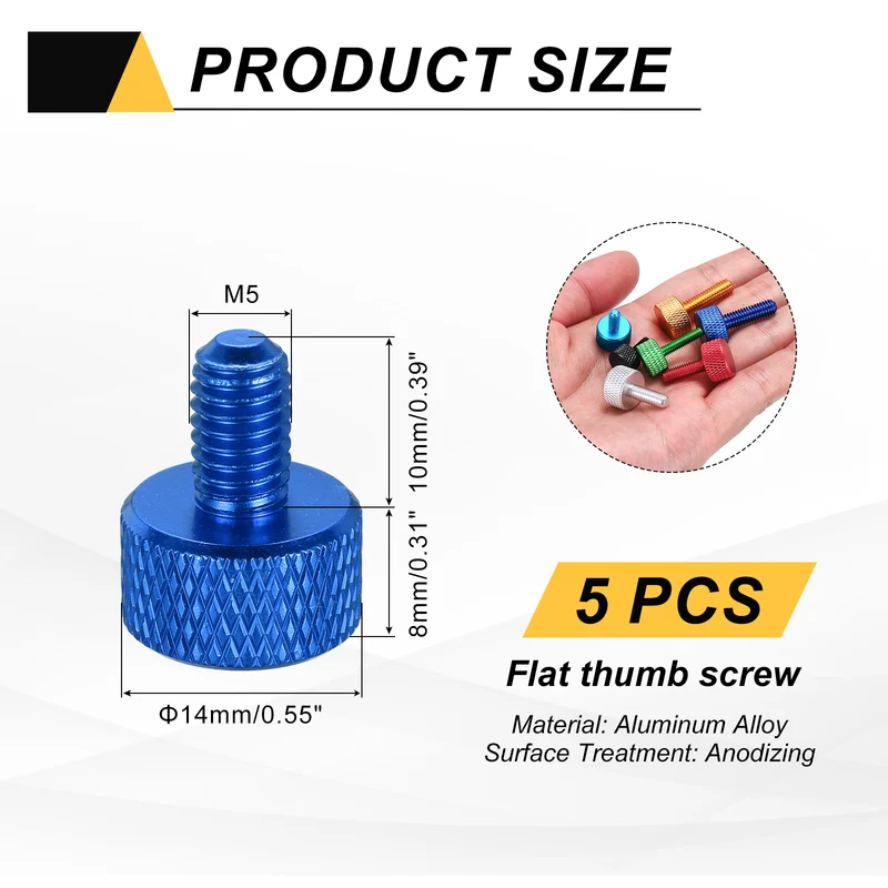 5 Pcs M5x10mm Flat Head Knurled Thumb Screws for Graphics Card, Dark Blue