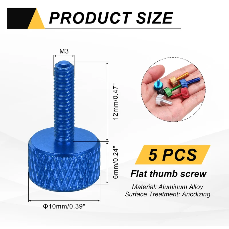 5Pcs M3x12mm Flat Head Knurled Thumb Screws for Graphics Card Dark Blue